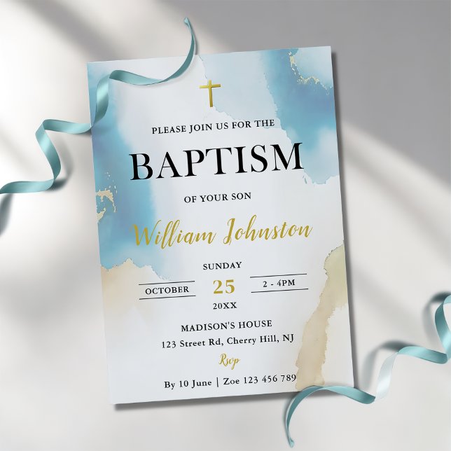 Invitation Baptême Bleu Élégant (Créateur téléchargé)