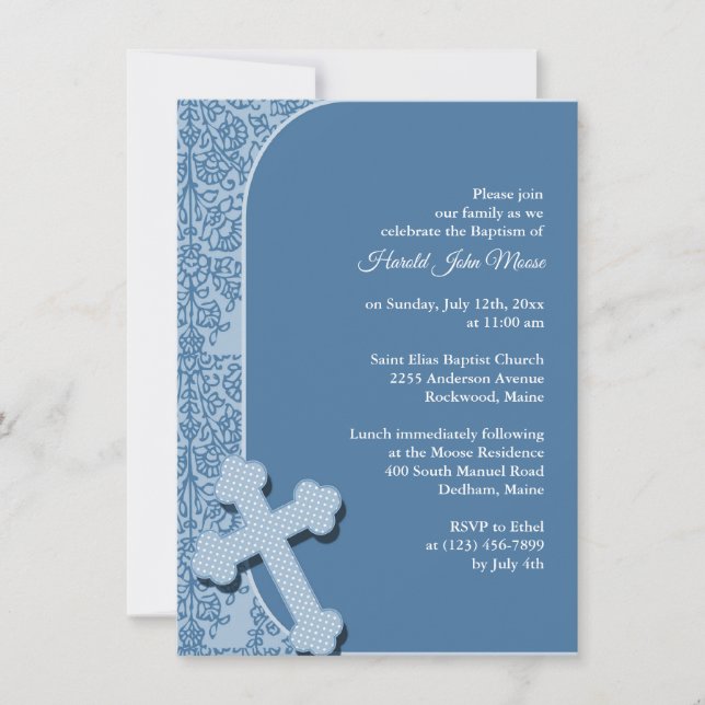 Invitation Baptême Bleu Garçon (Devant)