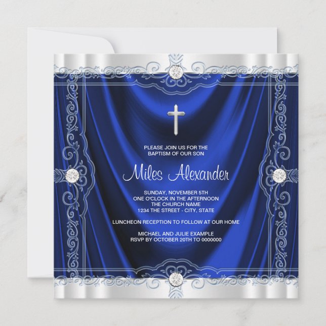 Invitation Baptême bleu marine Baptême Baptême Baptême Royal  (Devant)