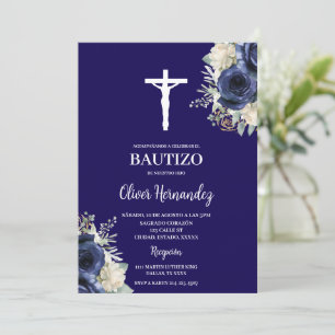 Invitation Baptême bleu marine espagnol