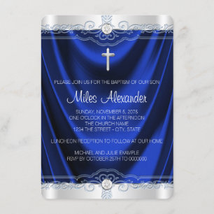Invitation Baptême bleu royal des garçons