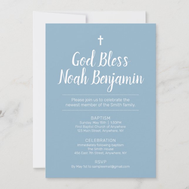 Invitation Baptême Bleu Texte Seulement (Devant)