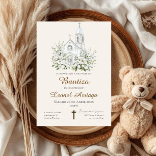 Invitation Baptême bohème en espagnol avec église