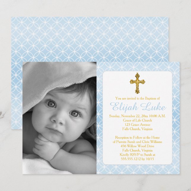 Invitation Baptême | Boy Eternity Rings Gold Cross Photo (Devant / Derrière)