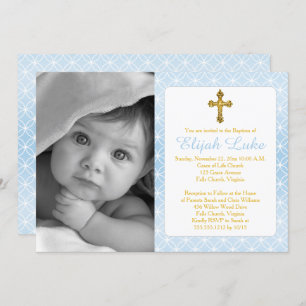 Invitation Baptême Boy Eternity Rings Gold Cross Photo