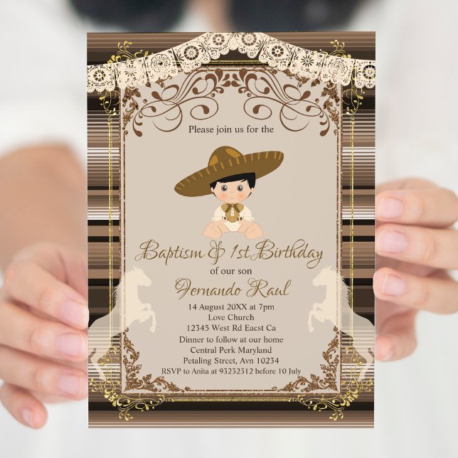 Invitation Baptême Brown de la Fiesta et premier garçon d'ann (Créateur téléchargé)