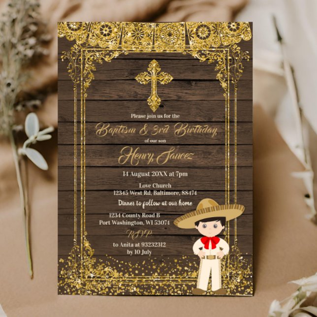 Invitation baptême Brown & Gold Mexicain Charro & 3ème annive (Créateur téléchargé)