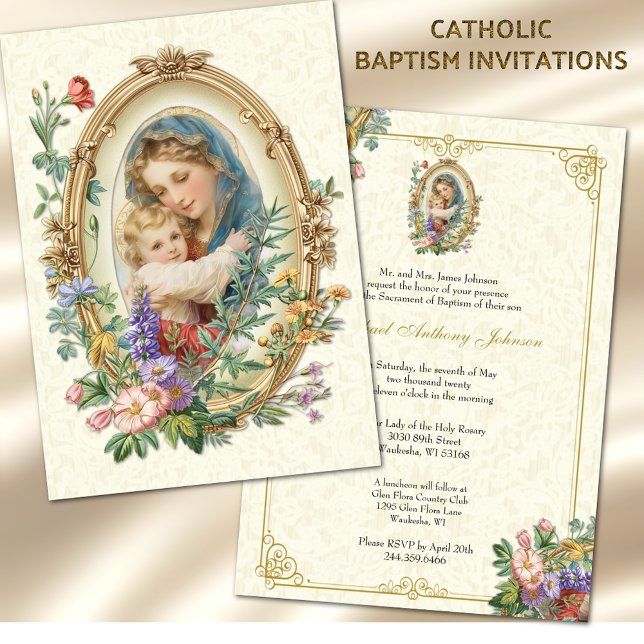 Invitation Baptême catholique baptême bénédiction Mère Jésus (Créateur téléchargé)