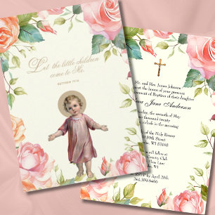 Invitation Baptême catholique Christening Enfant Jésus Floral