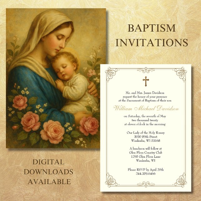 Invitation Baptême catholique Christening Marie et Jésus (Créateur téléchargé)