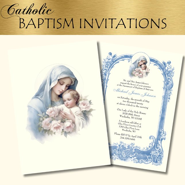 Invitation Baptême catholique Christening Marie Jésus (Créateur téléchargé)
