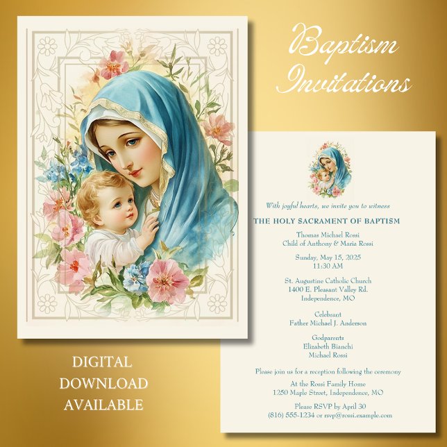 Invitation Baptême catholique Christening Marie Jésus (Créateur téléchargé)