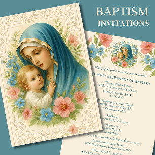 Invitation Baptême catholique Christening Marie Jésus