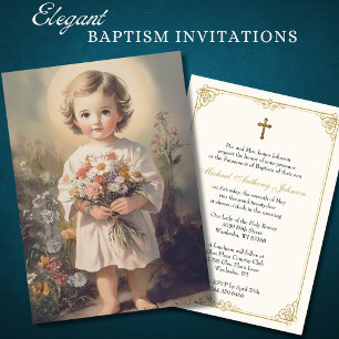 Invitation Baptême Catholique Enfant Floral Jésus