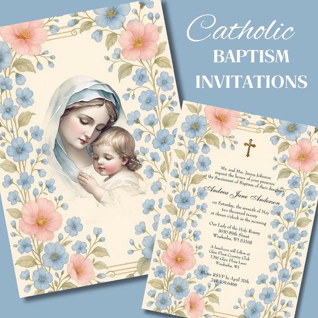 Invitation Baptême catholique Floral Jésus bénit Mère (Créateur téléchargé)
