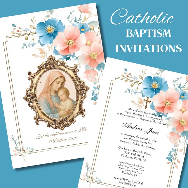 Invitation Baptême catholique Floral Jésus bénit Mère Invit (Créateur téléchargé)