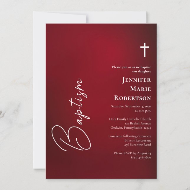 Invitation Baptême catholique rouge profondément riche (Devant)