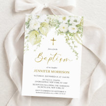 Baptême chrétien Croix d'Or et Fleurs Blanches
