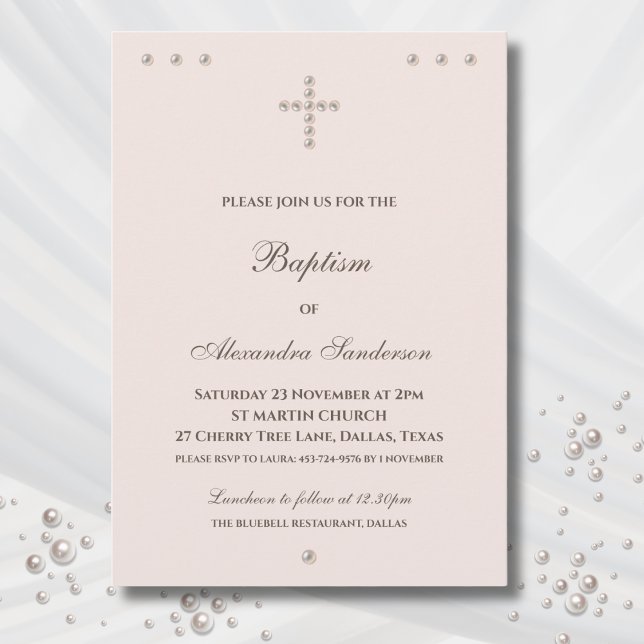 Invitation Baptême Chrétien de Croix Simple Élégant (Créateur téléchargé)