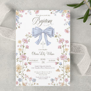 Invitation Baptême chrétien de fille Pastel arc-en-ciel Fleur