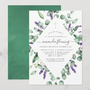 Invitation Baptême/Christe Eucalyptus Lavande Verdure
