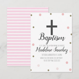 Invitation Baptême Christening Confetti Pink Foil Points Or