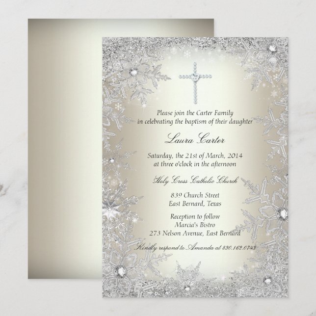 Invitation Baptême/Christening en cristal d'or (Devant / Derrière)
