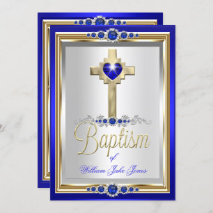 Invitation Baptême Christening Garçons ou Filles Croix Blue P