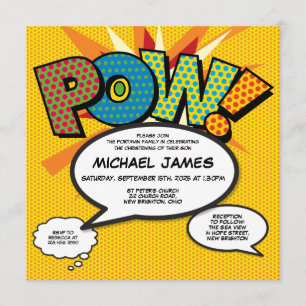 Invitation Baptême Christening Modern Comic Book Pop Art 