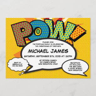 Invitation Baptême Christening Modern Comic Genre Neutre