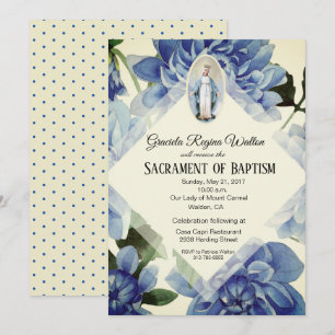 Invitation Baptême Christening Religieux Fleurs Bleues