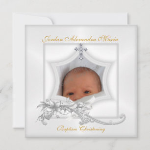 Invitation Baptême Christening White Star Photo Cross Bow