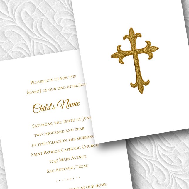 Invitation Baptême Confirmation 1ère communion Gold Cross 2 (Créateur téléchargé)