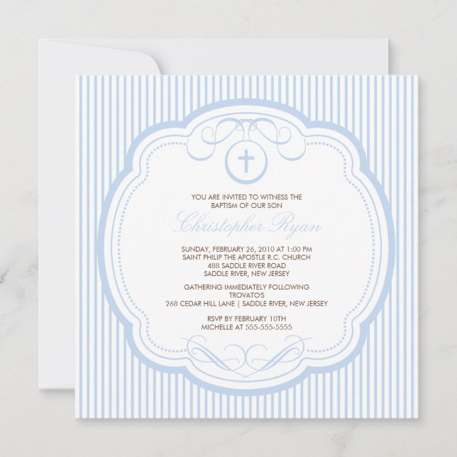 Invitation Baptême croisé bleu doux Inviation de bébé (Devant)
