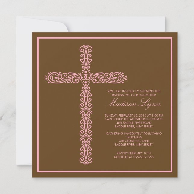 Invitation Baptême croisé Christening Girl iBaptism Inviation (Devant)