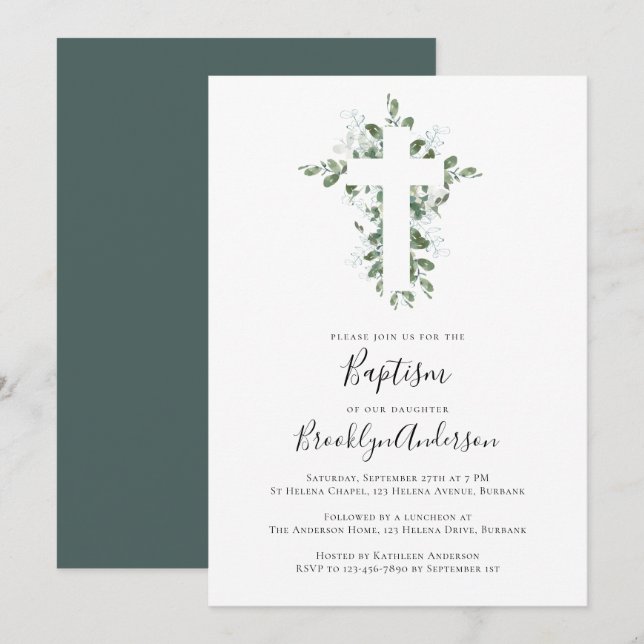 Invitation Baptême croisé d'Eucalyptus (Devant / Derrière)