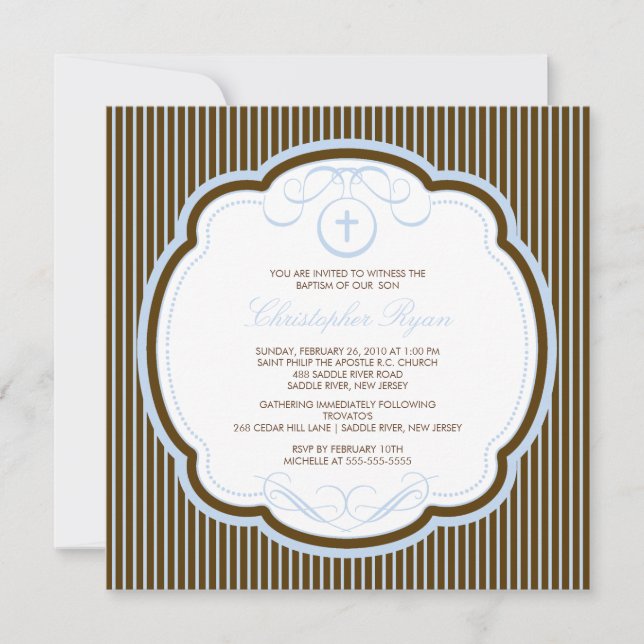 Invitation Baptême croisé doux et Brown pour les garçons (Devant)