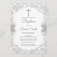 Baptême croisé gris-damassé