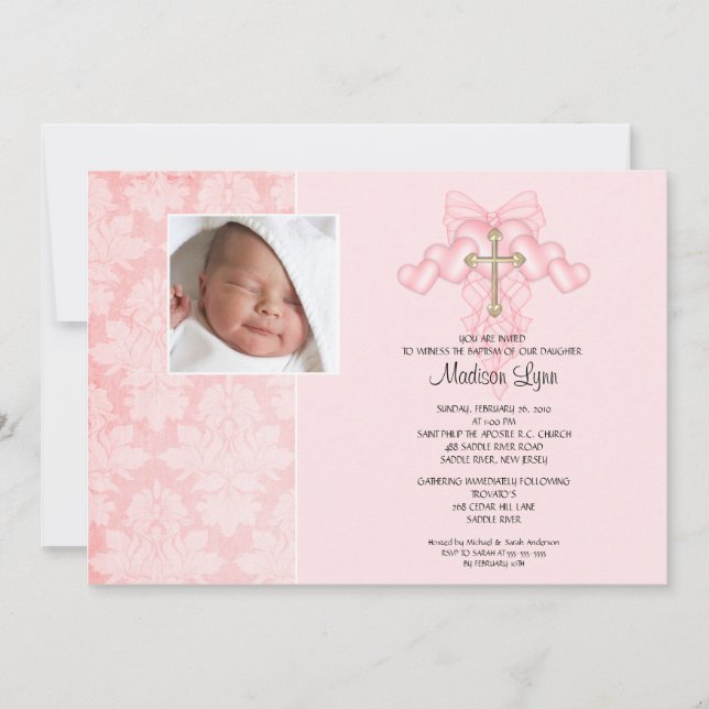 Invitation Baptême croisé Inviation de photo de bébé (Devant)