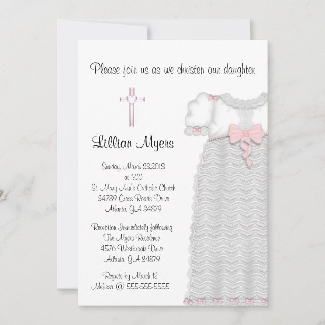 Invitation Baptême croisé rose élégant chic/baptême (Devant)