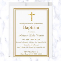 Invitation Baptême croisée d'or modifiable