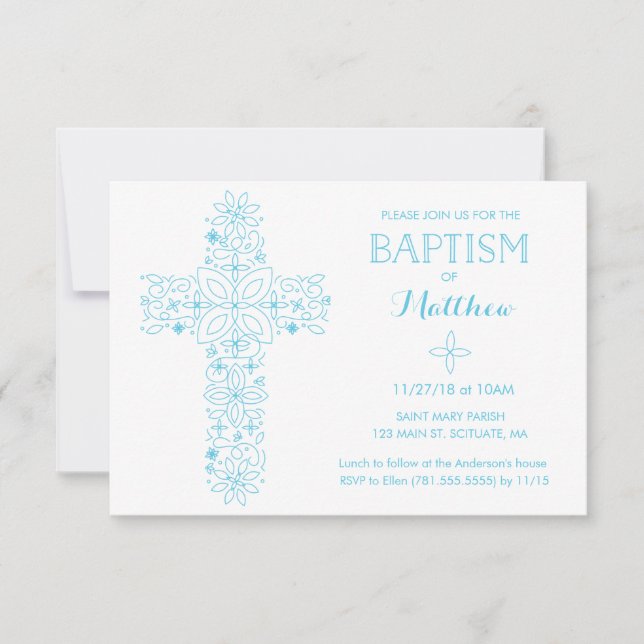 Invitation Baptême - Croix Bleue (Devant)