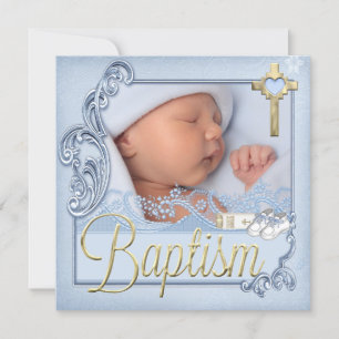 Invitation Baptême Croix Bleue Garçon Christening Photo