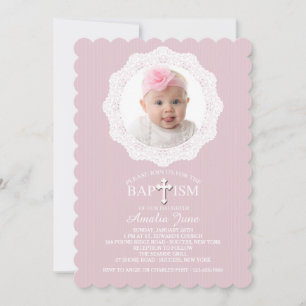 Invitation Baptême Cross Pink