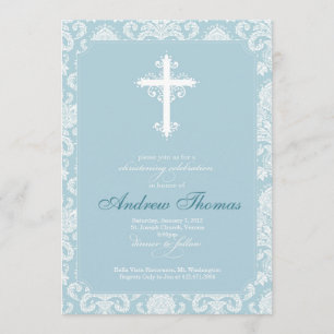 Invitation Baptême - damassé bleue