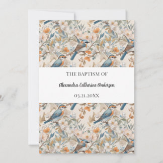 Invitation Baptême d'aquarelle des oiseaux heureux