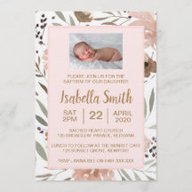 Baptême d'aquarelle/invitation floraux de baptême