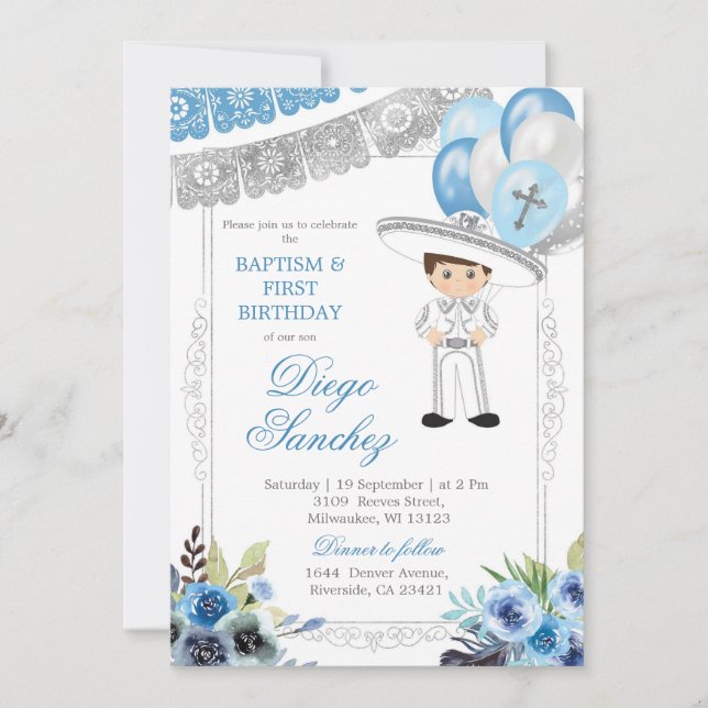 Invitation Baptême d'argent bleu mexicain et troisième annive (Devant)