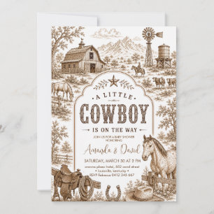 Invitation Baptême de bébé cow-boy western vintage
