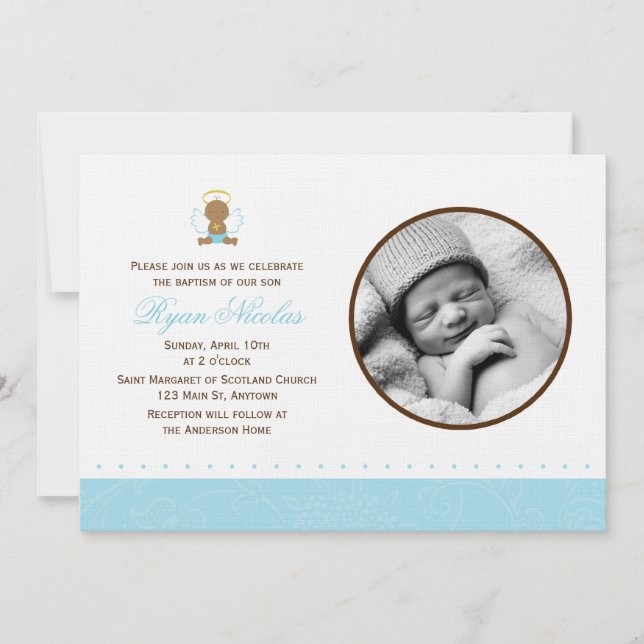 Invitation Baptême de bébé doux photo de garçon (Devant)